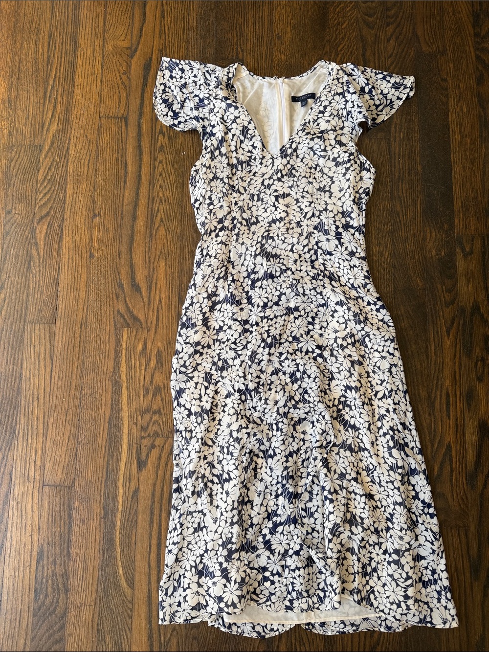 Burberry Navy and White Floral Midi Dress